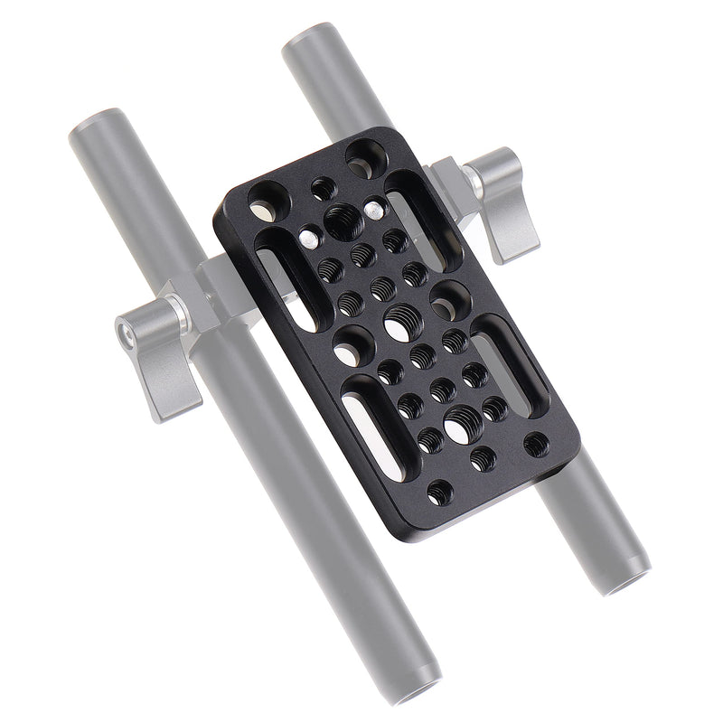 FocusFoto Multi-Purpose Extension Switching Cheese Plate Camera Baseplate with 1/4"-20 & 3/8"-20 Thread Mounting for DSLR Camera Cage Rig Railblocks Dovetails Short Rods