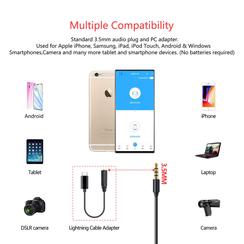 [AUSTRALIA] - Professional Lavalier Microphone Set for Android,Camera,PC,iPhone,3.5mm Omnidirectional Lapel Mic with Noise Reduction for Video,YouTube,Interview,Vlogging(Android 6M) 