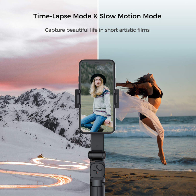 MOZA Nano SE Selfie Stick Gimbal, Extendable Smartphone Gimbal with Bluetooth Remote for Vlogging YouTube Travel Shooting, Time-Lapse & Slow Motion Mode - Black