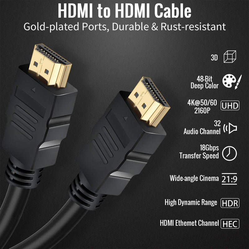 HDMI Cable 10 Foot + 6 Foot, 2 Pack 4K High Speed 4K@60HZ 18Gbps 2.0 Cable with Anti Corrosion Gold Plated Connetor,Video 3D 2160P 1080P HDCP2.2 ARC,Compatible with PS4,PS5,Apple TV,Xbox One, Black