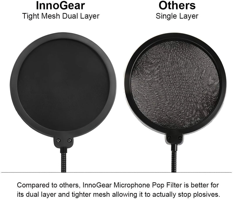 InnoGear Upgraded Microphone Pop Filter Mask Shield, Dual Layered Wind Pop Screen with Flexible 360° Gooseneck Clip Stabilizing Arm for Awesome Premium Recordings, Broadcasting, Streaming, Singing