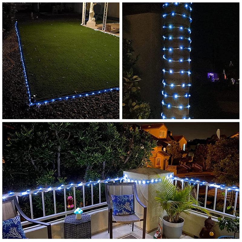 MAEXUS Solar Rope Lights Outdoor, 39.4 Ft 100 LED Rope Lights, Solar String Lights for Outside, 8 Modes Fairy String Lights Outdoor Decoration for Garden Patio Weddings Christmas Décor (Blue) Blue