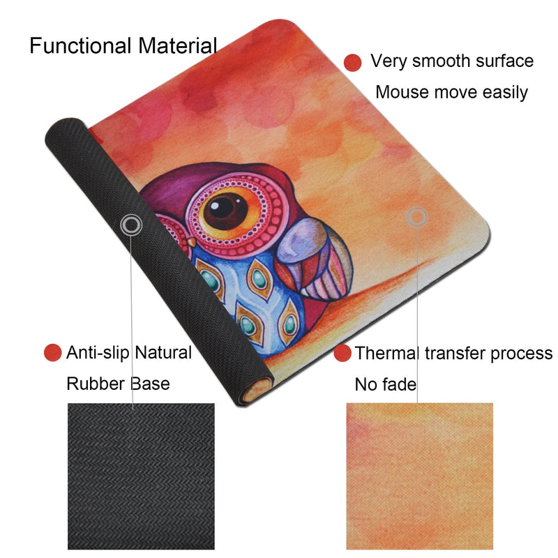 Gaming Mouse Pad Mat, 8 inch Non-Slip Rubber Mousepad , Silky Smooth Surface Edges for Computer ,Laptop& PC, 8 × 9 x 0.1 inches Rectangle, Owl