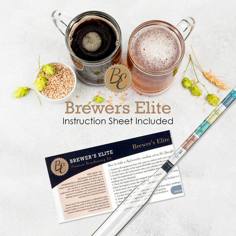 Brewer's Elite Hydrometer & Plastic Test Jar - for Home Brew Beer, Wine, Mead and Kombucha - Deluxe Triple Scale Set, Hardcase and Cloth - Specific Gravity ABV Tester Hydrometer & Plastic Test Jar Kit
