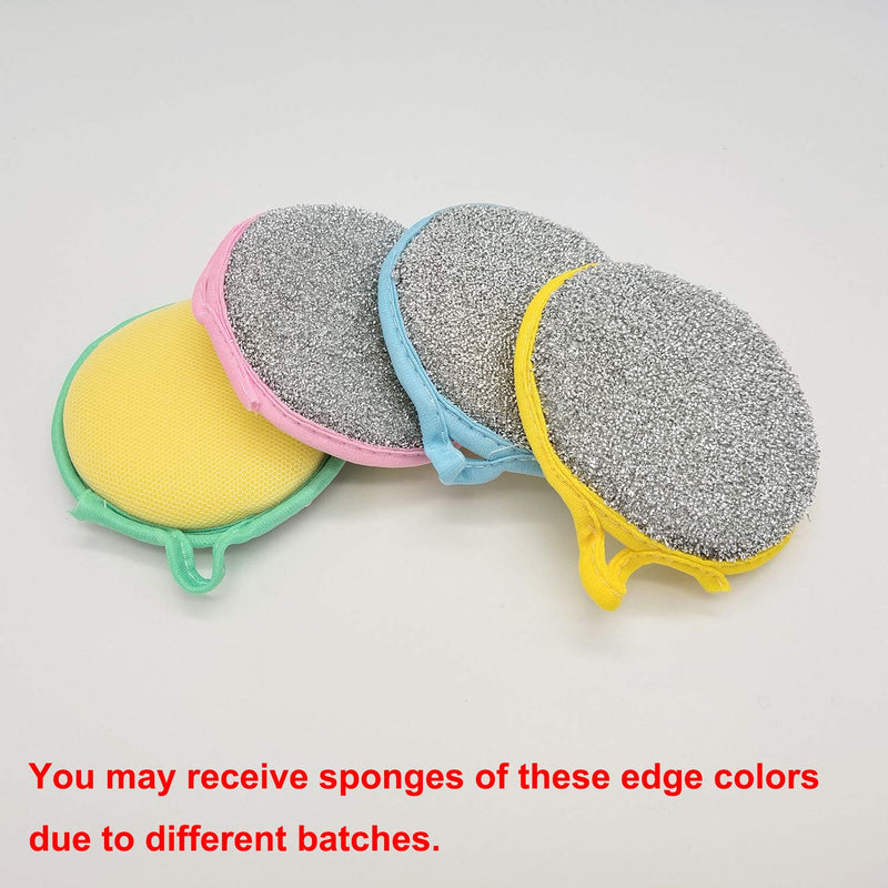 CAMSTIC Dual Action Kitchen Cleaning Microfiber Scouring Scrubber, Round Dish Washing Sponge, Pack of 10, Blue