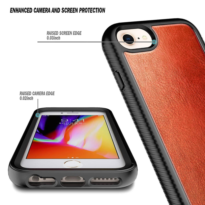 E-Began Case for iPhone SE 2020 (2nd Gen), iPhone 8 /iPhone 7/6/6S, Full-Body Protective Rugged Matte Bumper with Built-in Screen Protector, Premium Cowhide Leather Shockproof Durable Case -Brown Brown