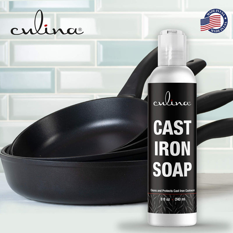 Culina Cast Iron Soap & Stainless Scrubber | All Natural Ingredients | Best for Cleaning, Non-stick Cooking & Restoring | for Cast Iron Cookware, Skillets, Pans & Grills!…