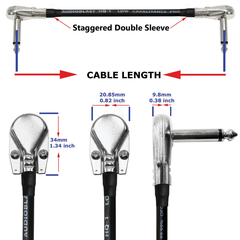 [AUSTRALIA] - 2 Units - 7 Inch - Audioblast HQ-1 - Ultra Flexible - Dual Shielded (100%) - Instrument Effects Pedal Patch Cable w/ ¼ inch (6.35mm) Low-Profile, R/A Pancake Type TS Connectors & Dual Staggered Boots 