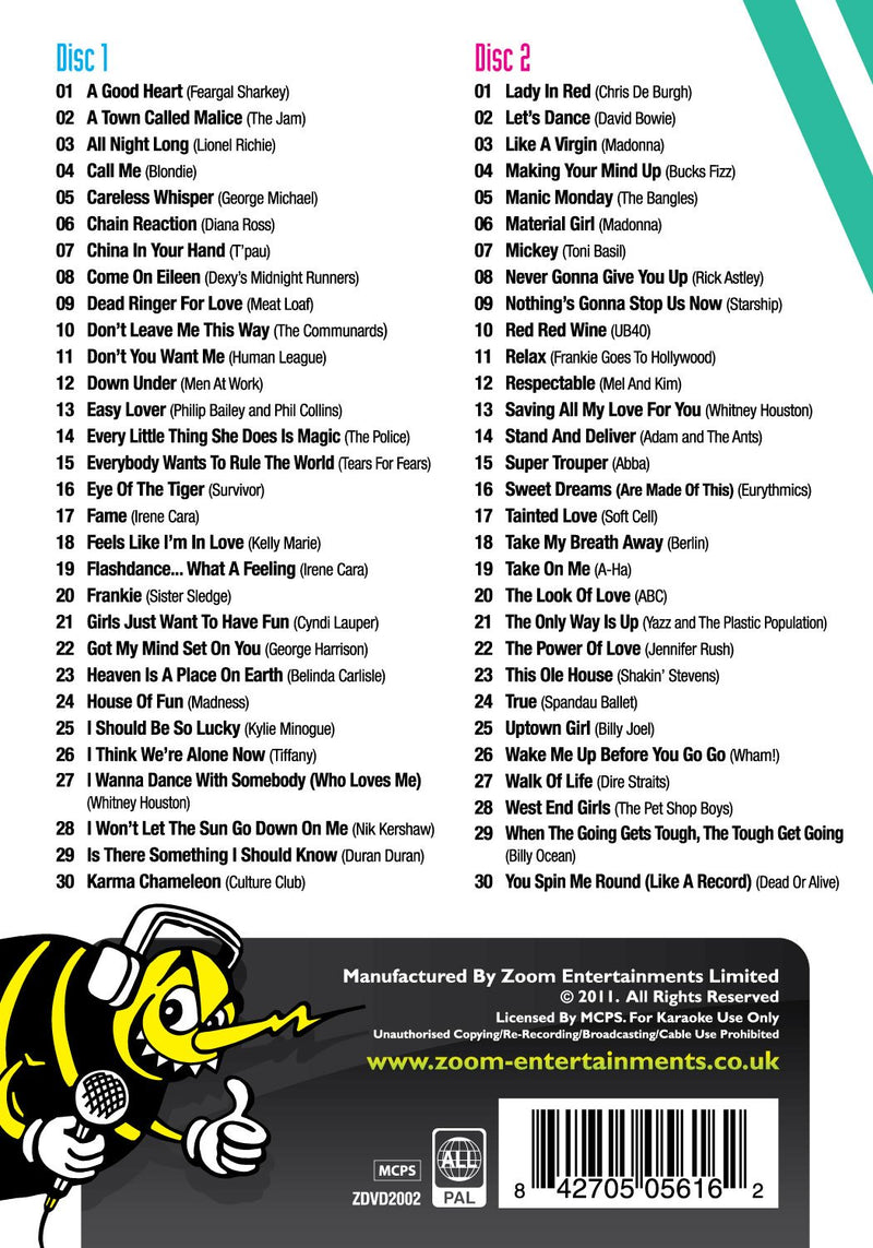 Zoom Karaoke DVD - Eighties Karaoke Party (80's) - 60 Songs