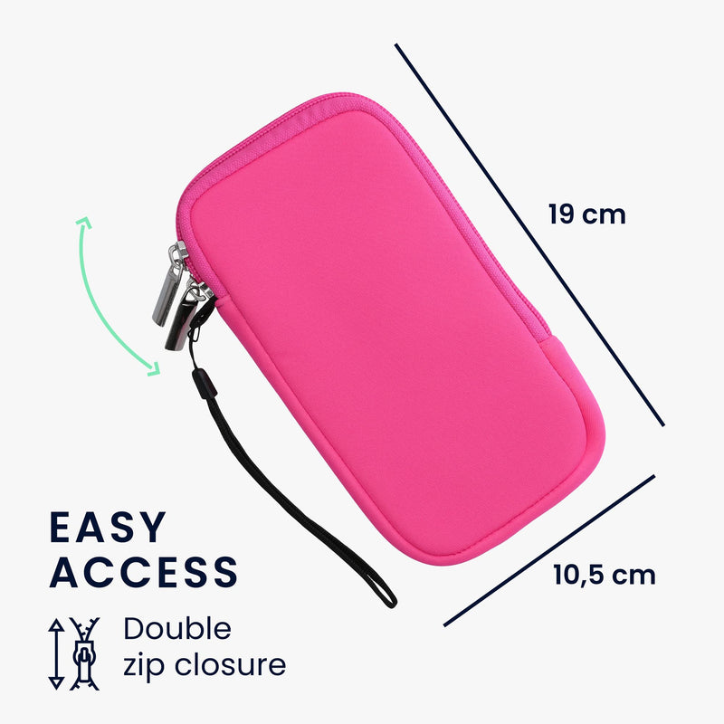 kwmobile Neoprene Phone Pouch Size XL - 6.7/6.8" - Universal Cell Sleeve Mobile Bag with Zipper, Wrist Strap - Neon Pink XL - 6,7/6,8"
