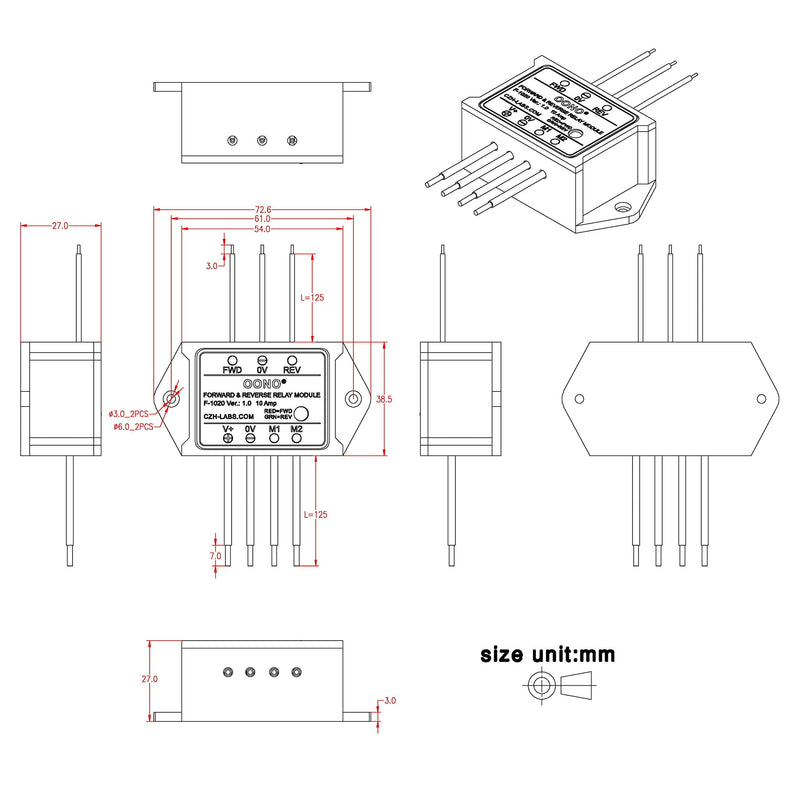 Forward and Reverse Relay Module for Motor/Linear Actuator, Reversing Relay Module (DC 12V) DC 12V