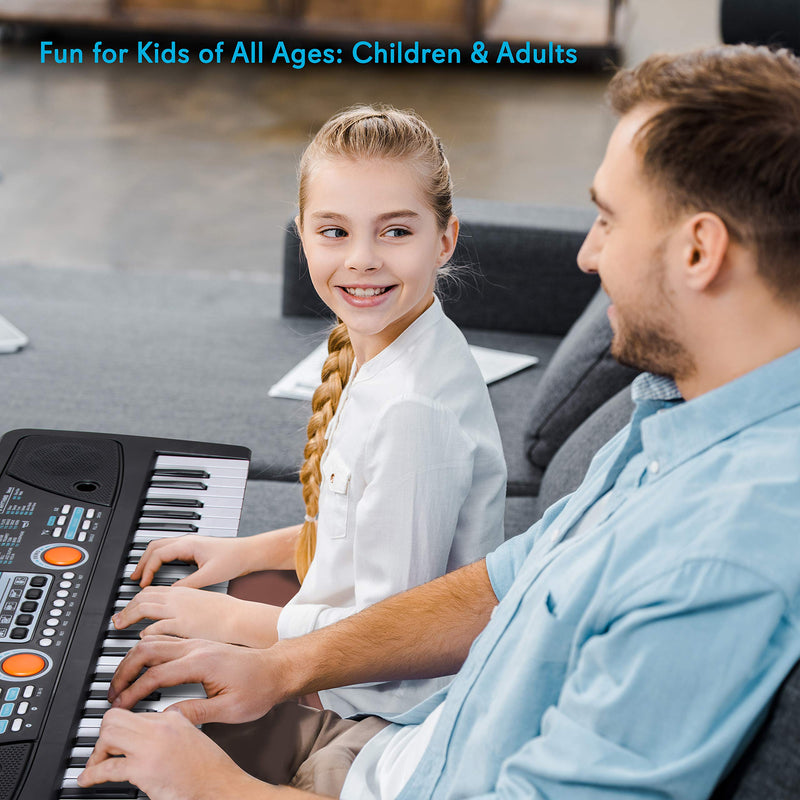 Digital Electronic Musical Keyboard - Kids Learning Keyboard 49 Keys Portable Electric Piano w/ Drum Pad, Recording, Rechargeable Battery, Microphone - Pyle PKBRD4112 Black