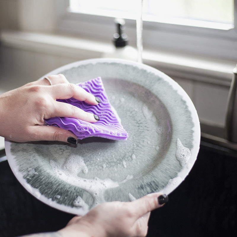 Silicone Dish Sponge Dish Scrubber [4 Pack] – 4 Dual-Sided, Food Grade Silicone Sponges for Dishes and Housecleaning with Silicone Scrubber Side and Silicone Sponge Side – BPA Free Kitchen Sponges