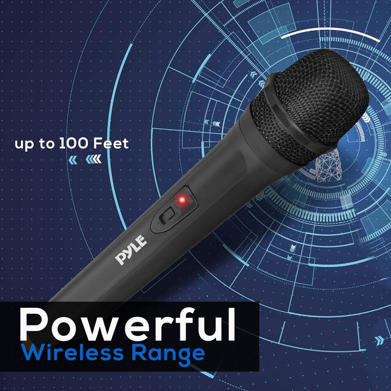 [AUSTRALIA] - Portable VHF Wireless Microphone System - Professional Battery Operated Handheld Dynamic Unidirectional Cordless Microphone Transmitter Set W/Adapter Receiver, for PA Karaoke DJ Party - Pyle PDWM91 