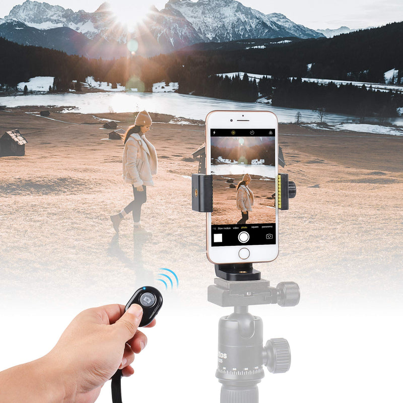 Phone Tripod Mount, Phone Clip with Bluetooth Remote, Riqiorod Vertical Mobile Cell Phone Tripod Holder Adapter Compatible with iPhone 11 12 X Samsung.