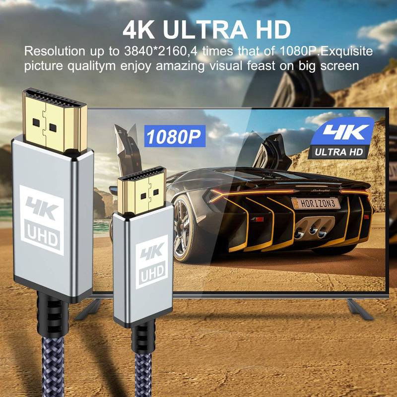 4K HDMI Cable 1.5ft,Sweguard HDMI 2.0 Lead Cable High Speed 18Gbps Gold Plated Nylon Braid Cord Supports 4K@60Hz,2K@144Hz,3D,HDR,UHD 2160P,1440P,1080P,HDCP 2.2,ARC for Apple TV,Fire TV,PS4,PS3,PC-Grey grey