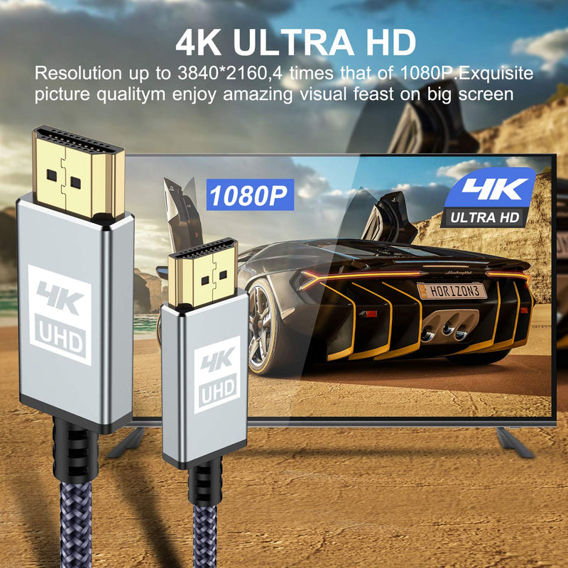 4K HDMI Cable 3.3ft,Sweguard HDMI 2.0 Lead Cable High Speed 18Gbps Gold Plated Nylon Braid Cord Supports 4K@60Hz,2K@144Hz,3D,HDR,UHD 2160P,1440P,1080P,HDCP 2.2,ARC for Apple TV,Fire TV,PS4,PS3,PC-Grey grey