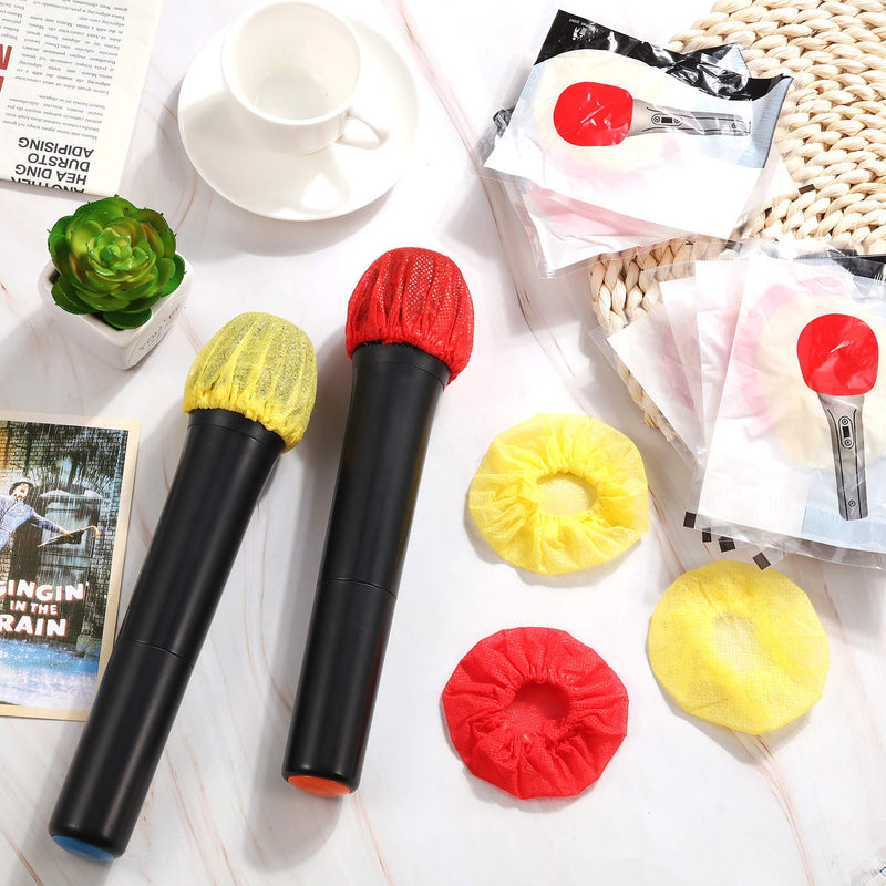 200 Pieces Disposable Microphone Cover Microphone Windscreen Cover Non-woven Elastic Band Hygiene Cover No-Odor Mic Covers Utility Pop Filter for Recording and Singing, Red and Yellow