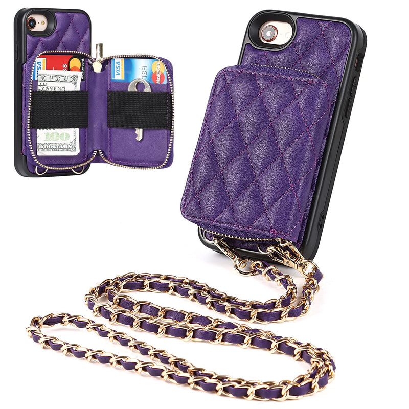 Jaorty Crossbody Detachable 2 in 1 Wallet Case for iPhone 7/8 and iPhone SE 2020/2022 (3rd Gen),Case with Zipper Card Holder Bag Wrist Strap Lanyard Purse Compatible with iPhone 7/8 4.7 inch,Purple Purple