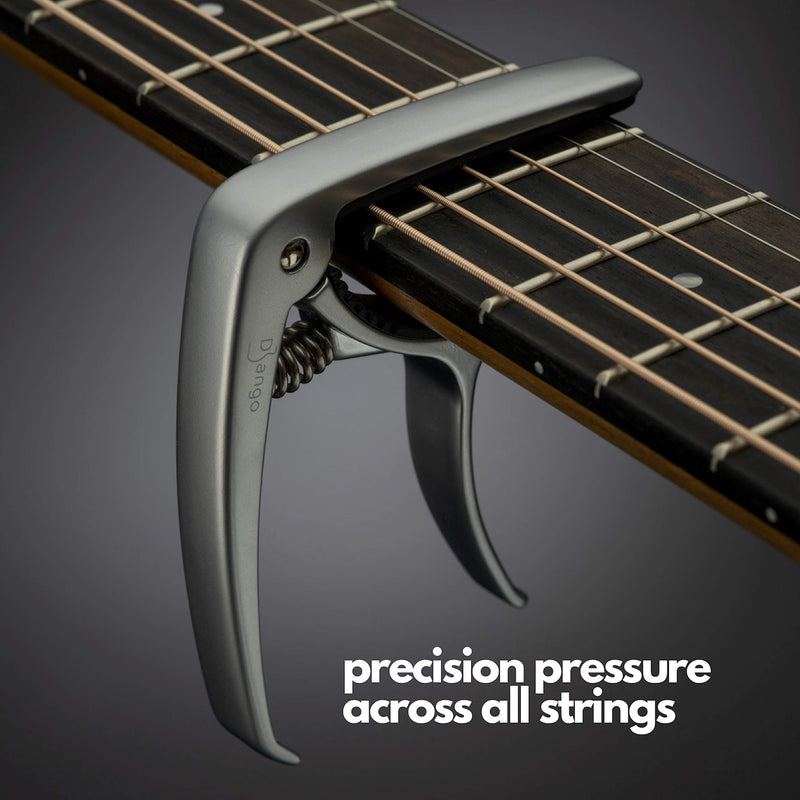 Django Guitar Capo | for Acoustic, Electric, Ukulele & Classical Guitars | Silver | Includes Peg Puller for Changing Strings | Easy To Use Quick-Release | Extra Padding for Neck Protection