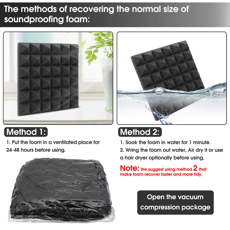 [AUSTRALIA] - Little-Lucky Acoustic Foam Panels,Flame Retardant SoundProof Padding Foam Panels,1" X 12" X 12" Studio Foam Pyramid Tiles Sound Absorbing Dampening Foam Treatment Wall Panels -12Pack (12Pack, Black) 12Pack 