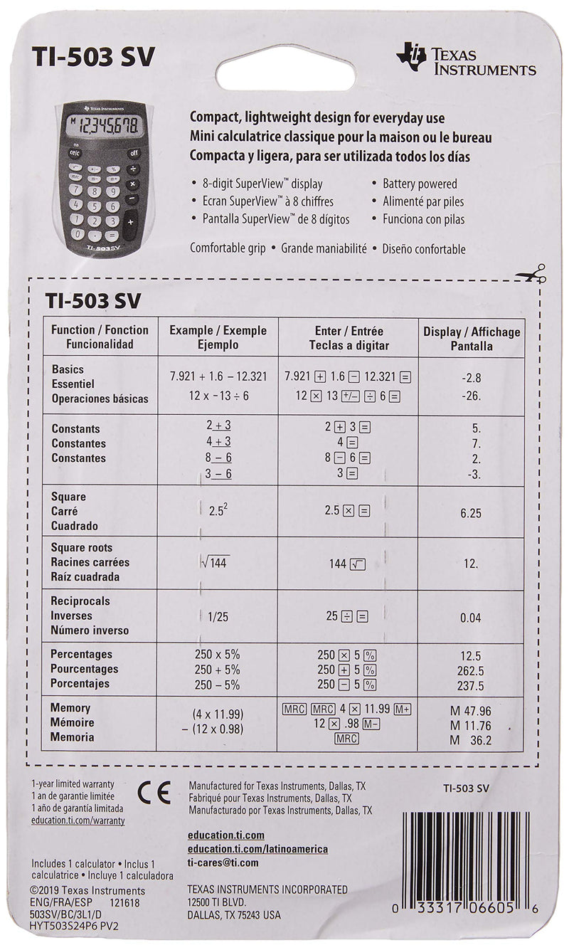 Texas Instruments TI-503 SV Standard Function Calculator