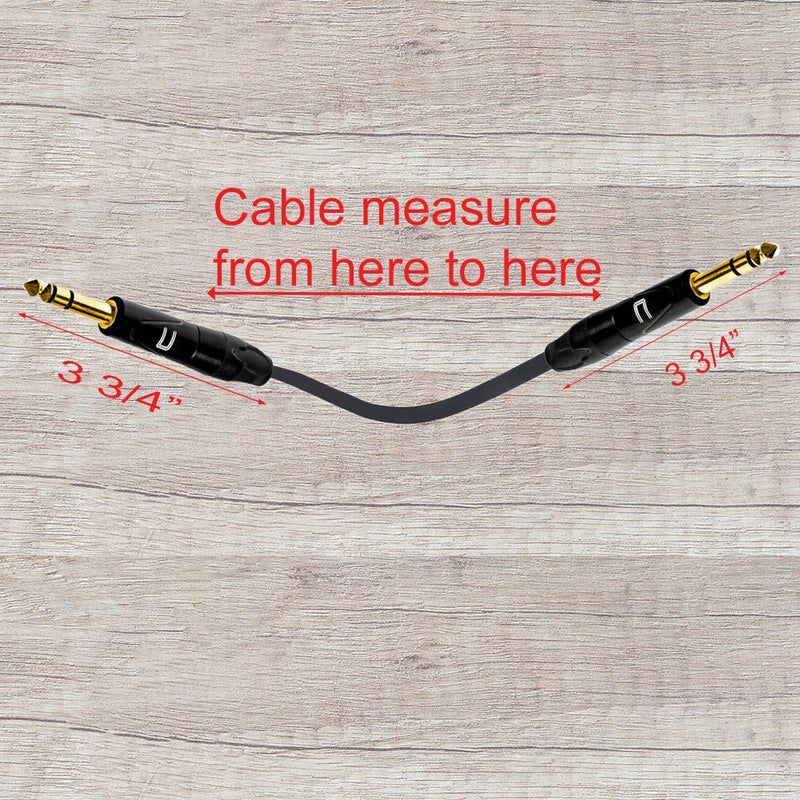 1/4 Inch TRS to 1/4 Inch TRS Cable - 0.5 Feet (6 Inches) Black - 1/4" (6.35mm) Stereo Balanced Male to Male Connector for Powered Speakers, Audio Interface or Mixer for Live Performance & Recording
