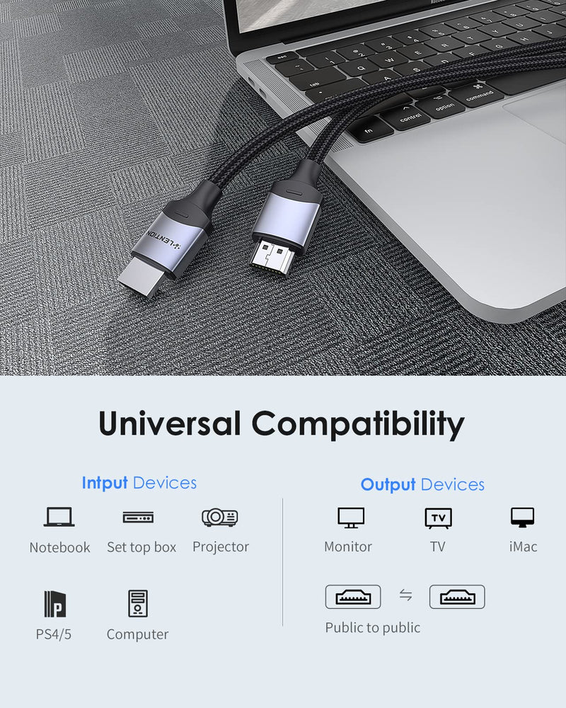 LENTION 8K HDMI Cable 10ft, 48Gbps Ultra High Speed HDMI to HDMI Cables, 8K@60Hz, 4K@120Hz, HDCP 2.2 & 2.3, eARC HDR10, Compatible with Laptop, Monitor, PS4/5, Xbox One, TV, More(CB-HH21, Space Gray)
