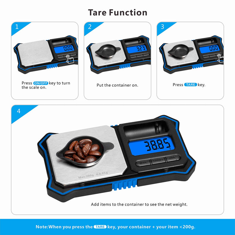 Fuzion Digital Pocket Scale, 200g x 0.01g Jewelry Gram Scale, 6 Units Conversion, LCD Back-Lit Display, Use for Jewelry/Medicine/Food/Powder/Herb(Battery Included) Blue