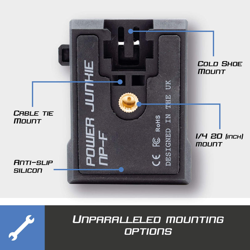 Power Junkie NP-F by Blind Spot - Multi use powering Adapter for filmmakers Using The NPF - Power Your DSLR with adapters - NPF Charger - Mount to Anything.