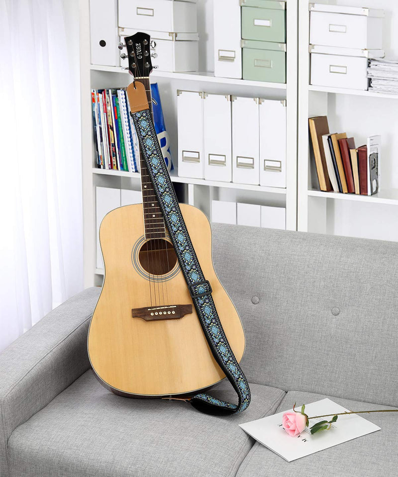 MoKo Guitar Strap, Bohemian Style Jacquard Guitar Shoulder Strap, Universal Adjustable Woven Strap for Electric & Acoustic Guitar, Bass, Ukulele Decorative Strap - Blue