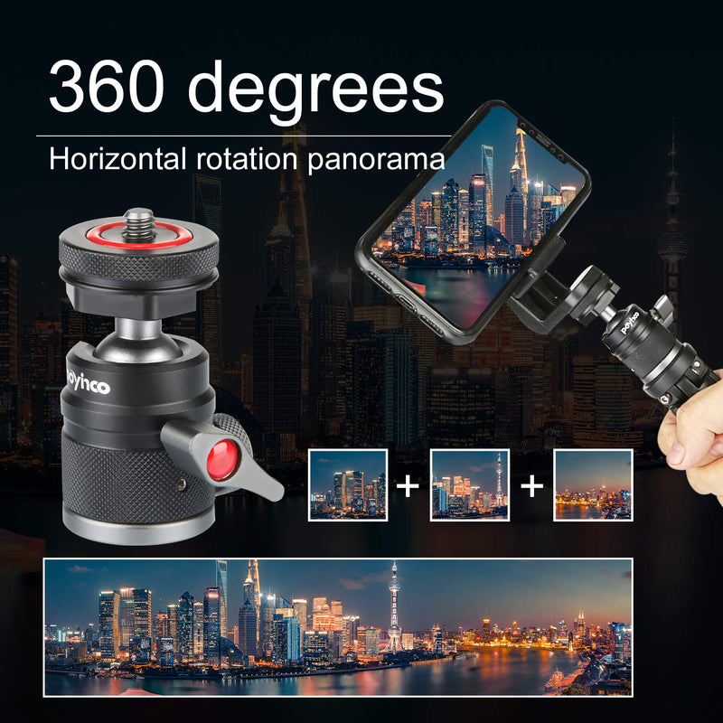 Mini Ball Head with 1/4" Hotshoe Mount Adapter 360 Degree Rotatable Aluminum Tripod Head for DSLR Cameras HTC Vive Tripods Monopods Camcorder Light Stand 1/4" & 3/8"ColdShoe