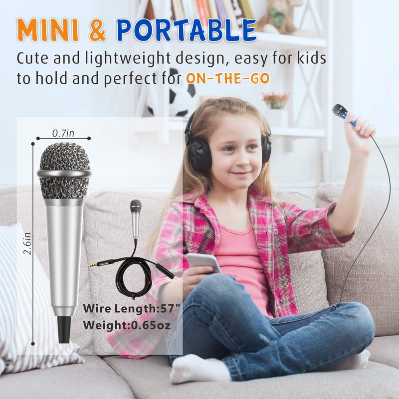 Wootrip [2PCS] Mini Microphone, Mini Karaoke Vocal and Recording Microphone Portable for iPhone ipad Laptop Android-Tiny Microphone Ideal for Kids (Blue and Silver) Blue and Silver