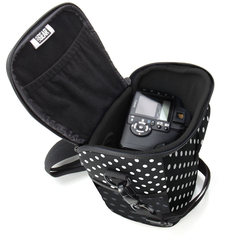 [AUSTRALIA] - USA Gear SLR Camera Small Case Bag for Men and Women with Top Loading Accessibility, Adjustable Shoulder Sling, Padded Handle - Comfortable, Durable and Light Weight for Nikon, Canon, etc (Polka Dot) Polka Dot 
