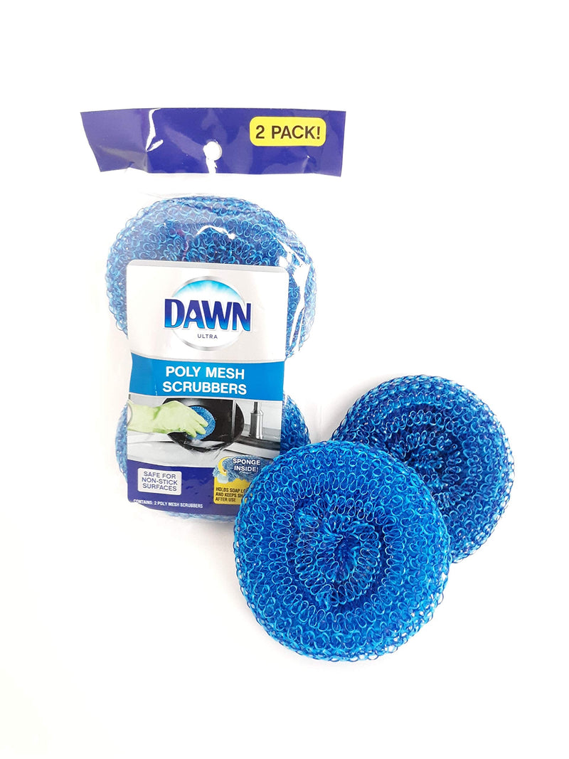 Dawn Scrubbers, Set of 4 Durable Non-Scratch Poly Mesh Scrubbers (2 Packages of 2 Scrubbers Each)
