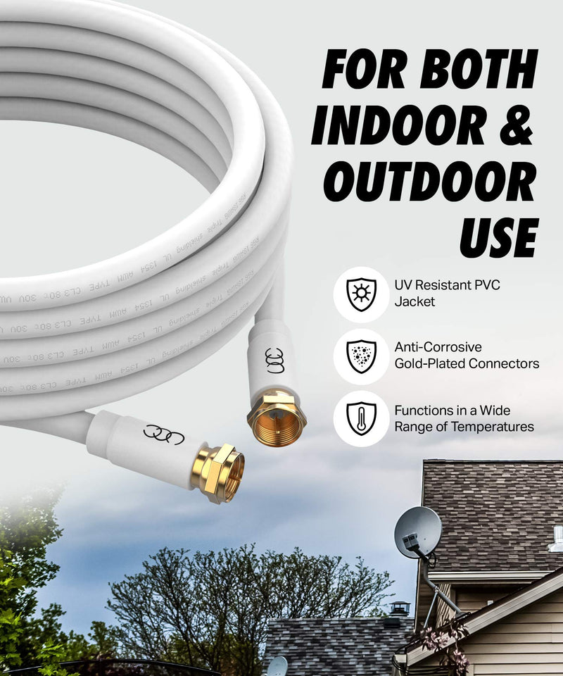 [AUSTRALIA] - Coaxial Cable (20 ft) Triple Shielded - RG6 Coax TV Cable Cord Wire in-Wall Rated - Digital Audio Video with Male F Gold Plated Connectors -20 feet 20 feet white 1 