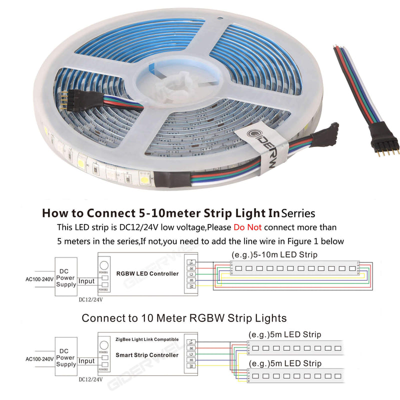 [AUSTRALIA] - GIDERWEL RGBW LED Strip Light,16.4ft RGB+Cold White SMD5050 Flexible 12V LED Strips 300LEDs,Dimmable Mixed Color Changing LED Tape Light Ambiance Lighting for Party Home Kitchen,Only 5m Strips 5m Rgbw Led Strips Only 