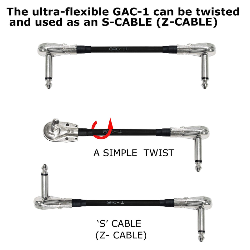 4 Units - Gotham GAC-1-10 Inch (25 cm)– Premium, Ultra-Flexible Dual Shielded Guitar Bass Effects Instrument, Patch Cable - with Low-Profile, Right Angled Pancake type TS (6.35mm) Connectors
