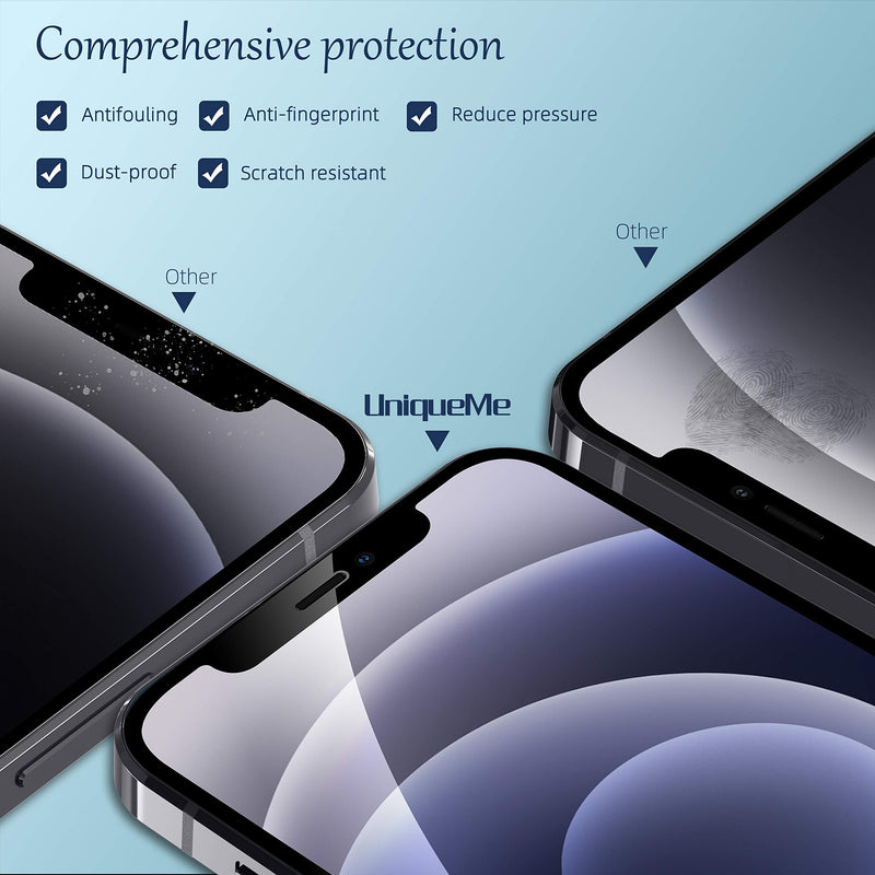 [2+3] UniqueMe Screen Protector Compatible with iPhone 12 Pro 6.1 [Not for iPhone 12 ], Anti-spy Privacy Tempered Glass and Camera Lens Protector, [Installation Frame] [U-Shaped Cutout]