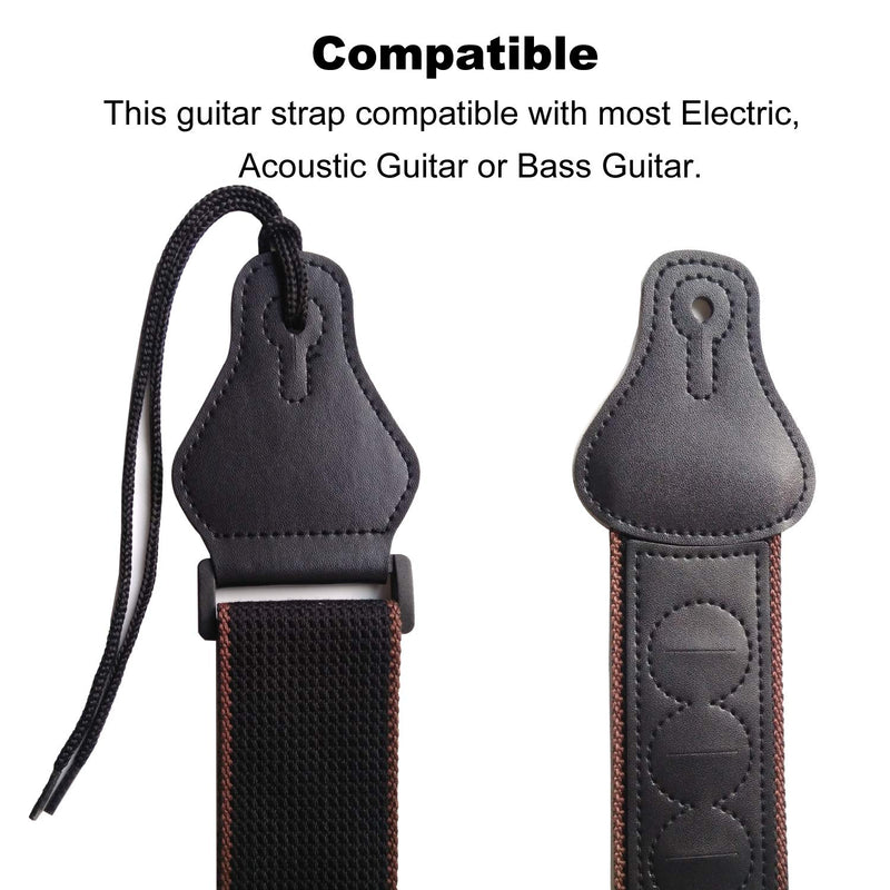 Musicistrel Guitar Strap 100% Soft Cotton with Neck Strap Button, 1 Pair Strap Locks and 3 Guitar Picks, For Bass Electric & Acoustic Guitars (Black)