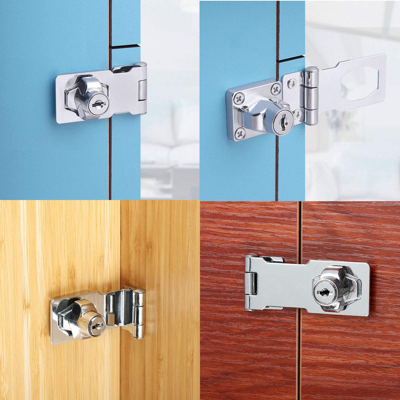 Kyuionty 2Pcs Keyed Hasp Locks 2.5 Inch Twist Knob Keyed Locking Hasp, Metal Safety Hasp Latches Keyed Different for Small Doors, Cabinets (Sliver) Sliver