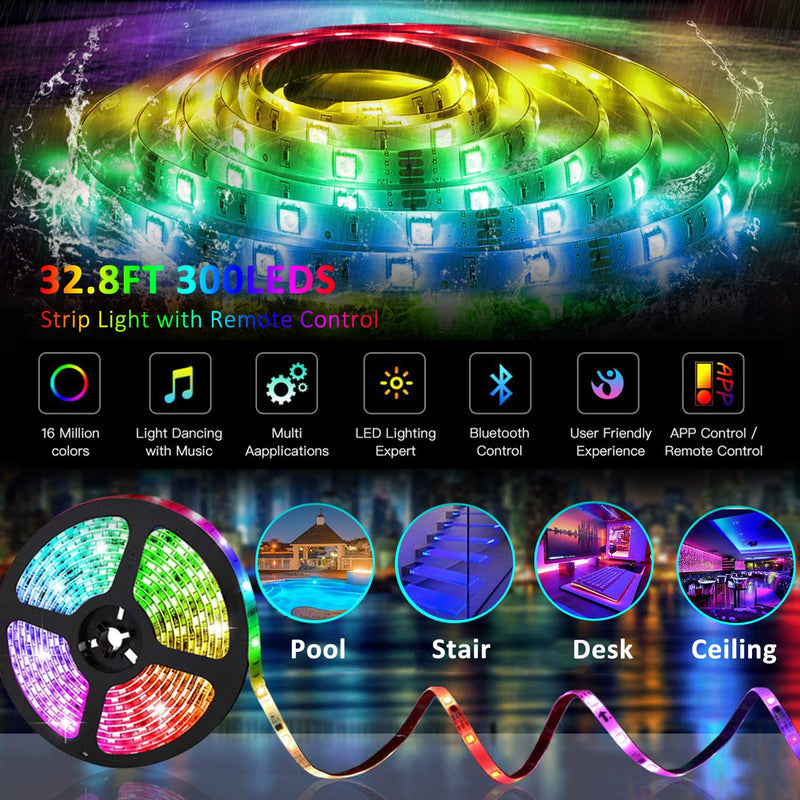 [AUSTRALIA] - Led Strip Lights 32.8ft,AOBISI 300Leds 16 Million Color Changing RGB Led Strip Lights for Bedroom with Remote and App,Supply Sync to Music with Alexa,Google Home for Home Decoration Bar TV Kitchen 32.8FT with app 