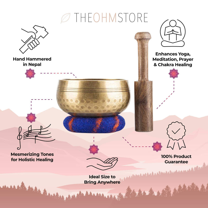 Tibetan Singing Bowl Set — Meditation Sound Bowl Handcrafted in Nepal for Healing and Mindfulness
