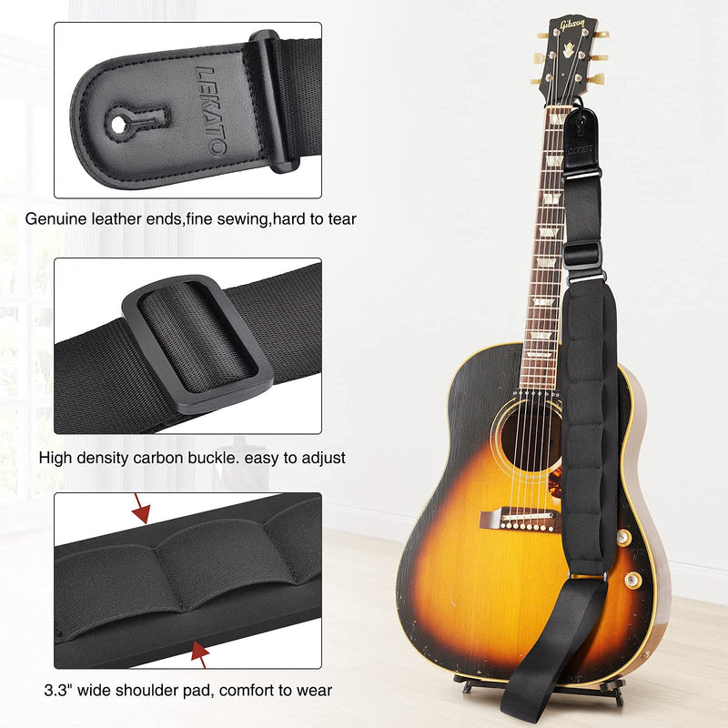 LEKATO 3.3" Wide Guitar Strap Thick Sponge Padded Shoulder Strap Bass Strap Adjustable Length from 42" to 58" for bass Electric/Acoustic Guitars with 6 free Picks & 2 Strap Locks