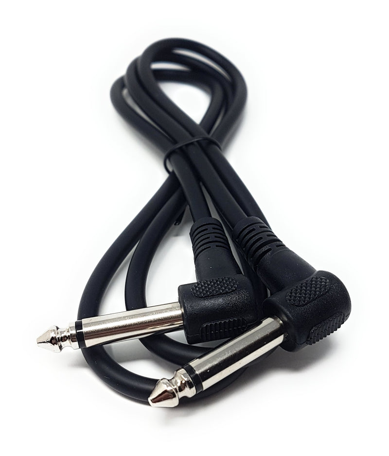 MainCore long 6.35mm to 6.35mm Mono / 90 Degree Right Angle Jack Audio Speaker, Guitar, AMP, Synths, Keyboards Cable Lead. (black, 1m) black