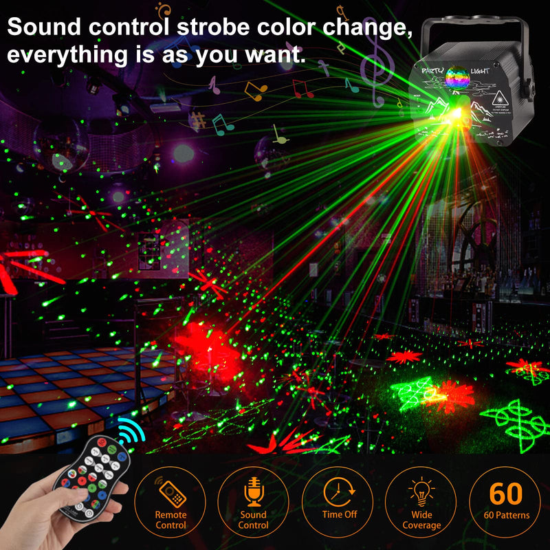 Disco Lights for Parties, Party Laser Light Sound Activated with Remote, USB Powered Strobe Lazer Lights for Indoor DJ Disco Dance Party Stage Show Lighting USB Charging