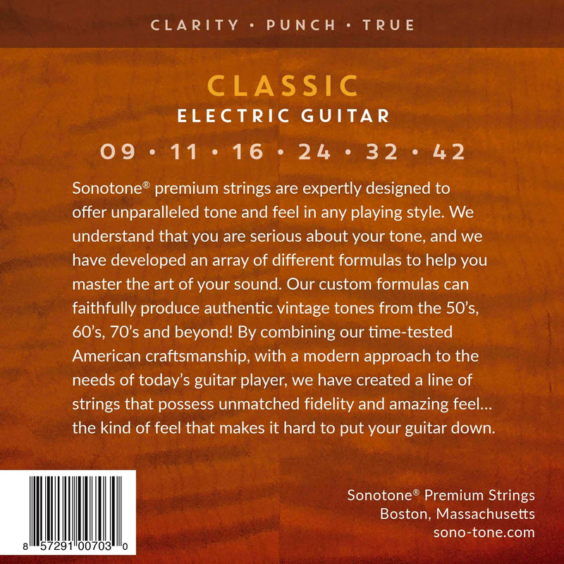 SonoTone Classic, 09-42, Extra-Light, Electric Guitar Strings, Custom Nickel Plating, Hand-Wound, Hex Core, Tone Clarity, Punch, Bright, and True, American Made