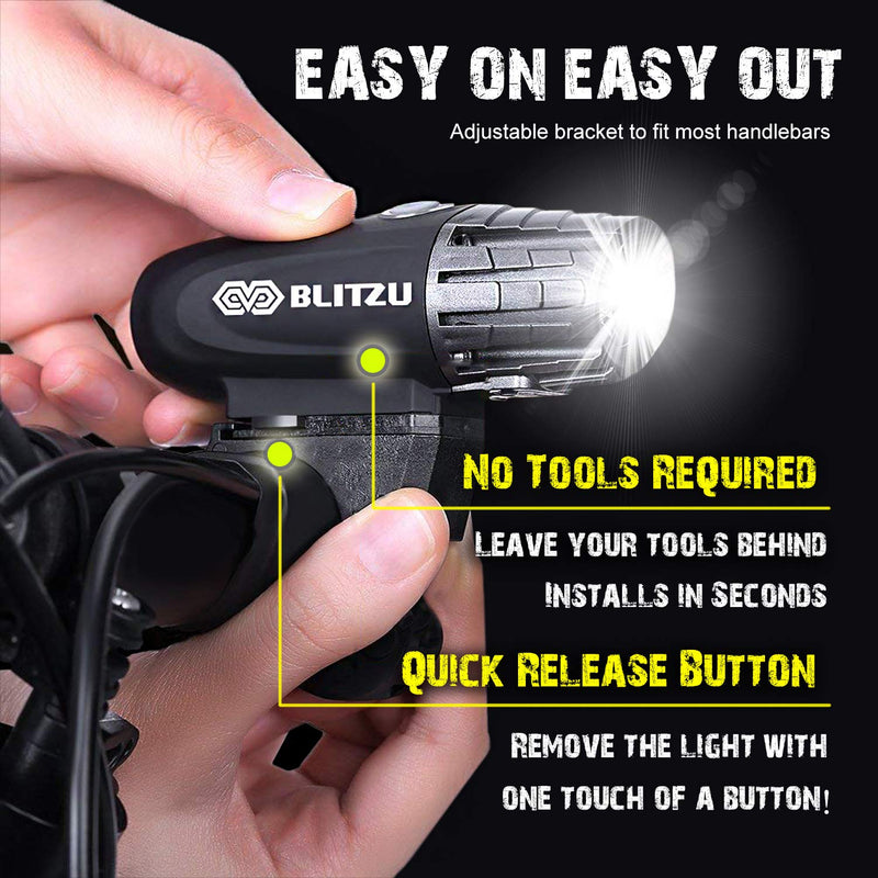 BLITZU Bike Lights Front and Back, Bicycle Accessories for Night Riding, Cycling. Reflectors Powerful Rechargeable Headlight and Taillight Rear LED Safety Light Set for Kids Adults Mountain Bikes