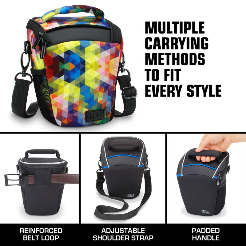 USA Gear Small SLR Camera Case Bag for Men and Women with Top Loading Accessibility, Adjustable Shoulder Sling, Padded Handle - Comfortable, Durable and Light Weight for Nikon, Canon, etc (Geometric) Geometric