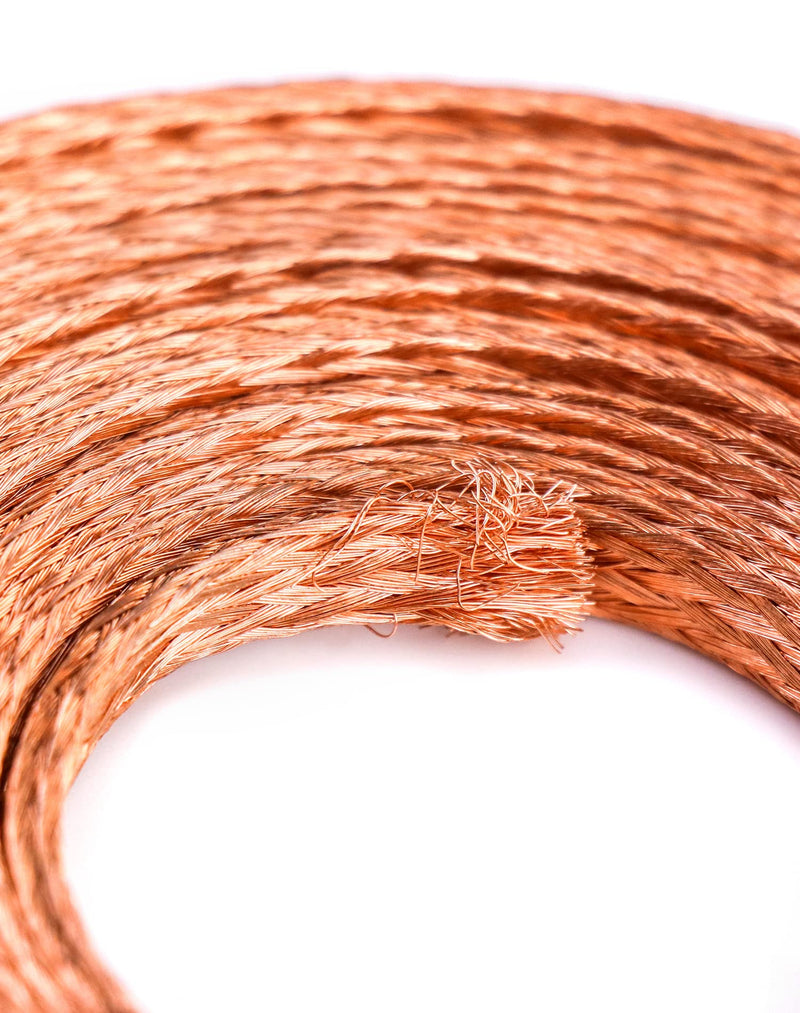 QWORK Flat Copper Braid Cable, 20ft 6mm Copper Braid Wire Ground Lead